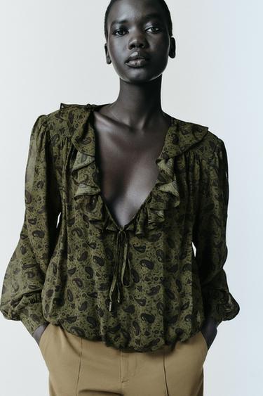 CAMISA VOLANTES - Verdes de Zara