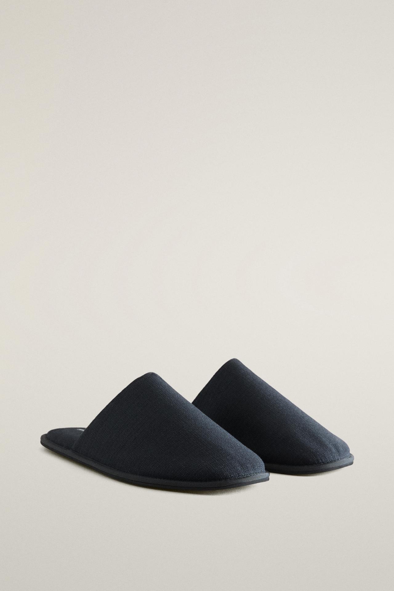 FABRIC MULE SLIPPERS — Navy Blue