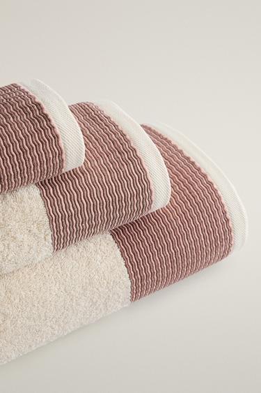 STRIPED VELOUR BATH TOWEL — Dark russet 2