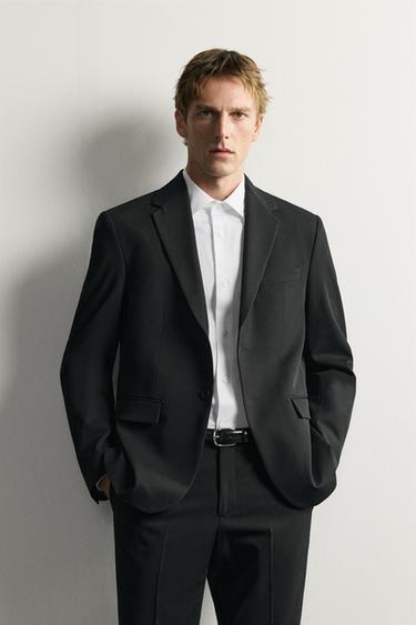 Zara LACİVERT - %100 YÜN İNCE ÇİZGİLİ REGULAR FIT TAKIM BLAZER