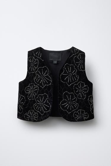 ЖИЛЕТ VELVET С БУСИНАМИ — ЧЕРНЫЙ от Zara
