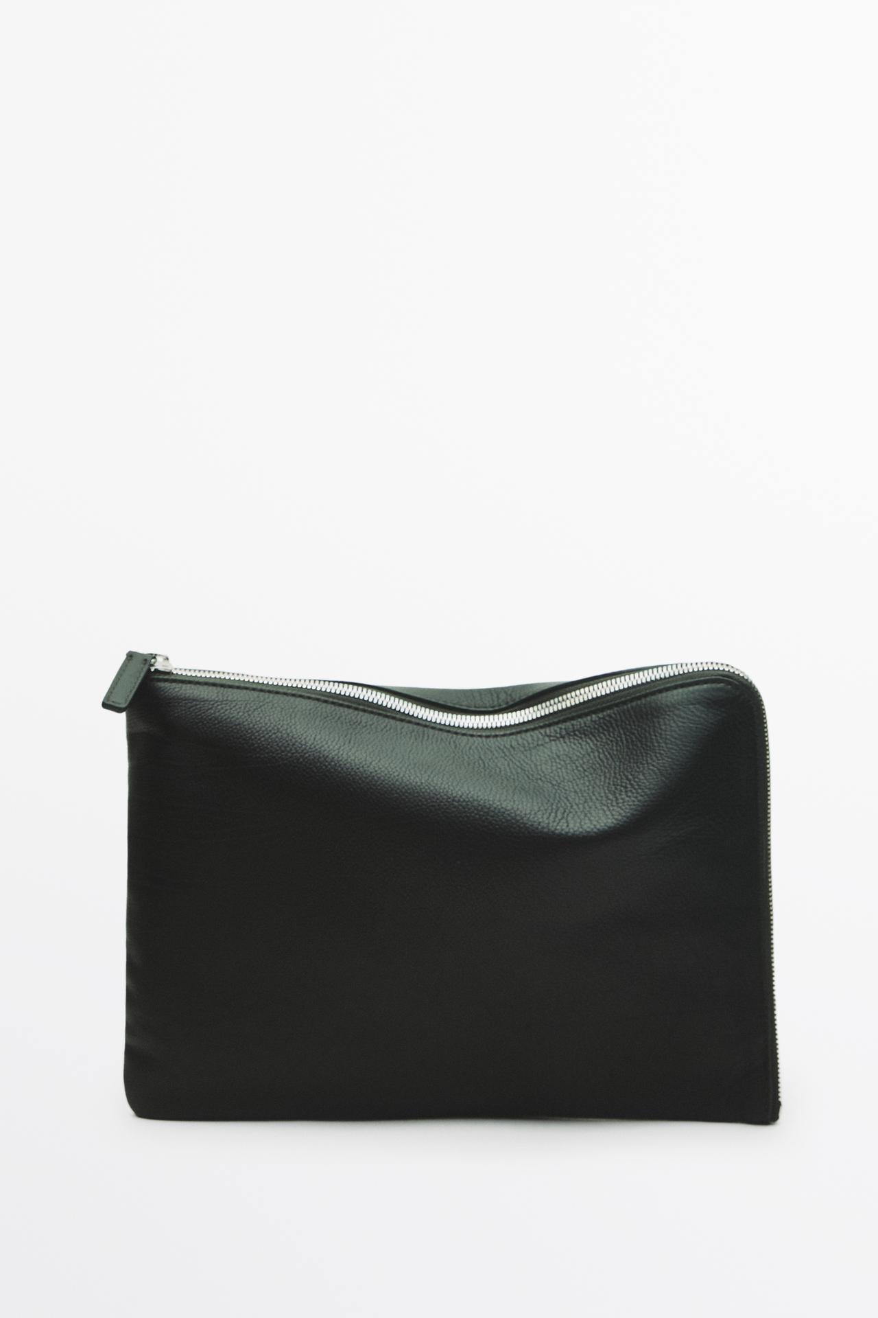 Small nappa leather laptop case — Bottle green