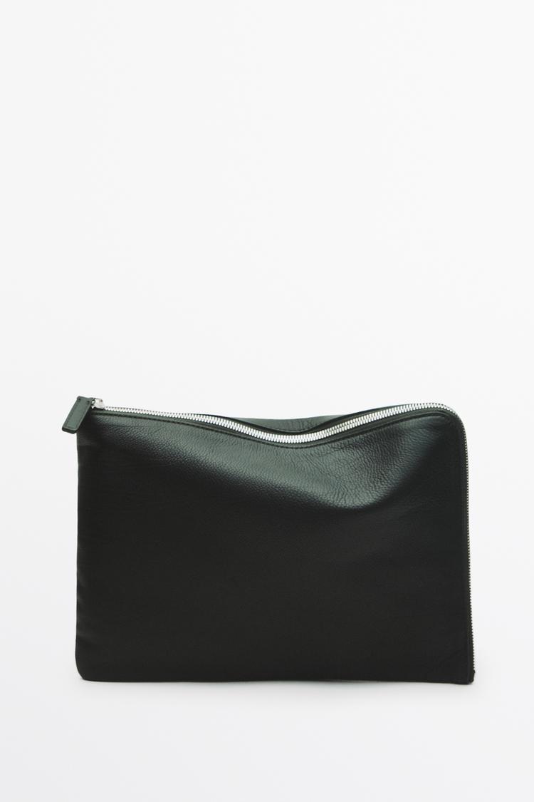 Small nappa leather laptop case — Bottle green