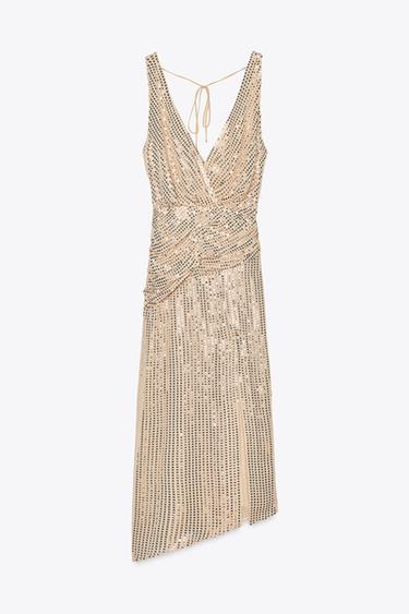 SEQUINNED MIDI DRESS - Gold by Zara - Image 7