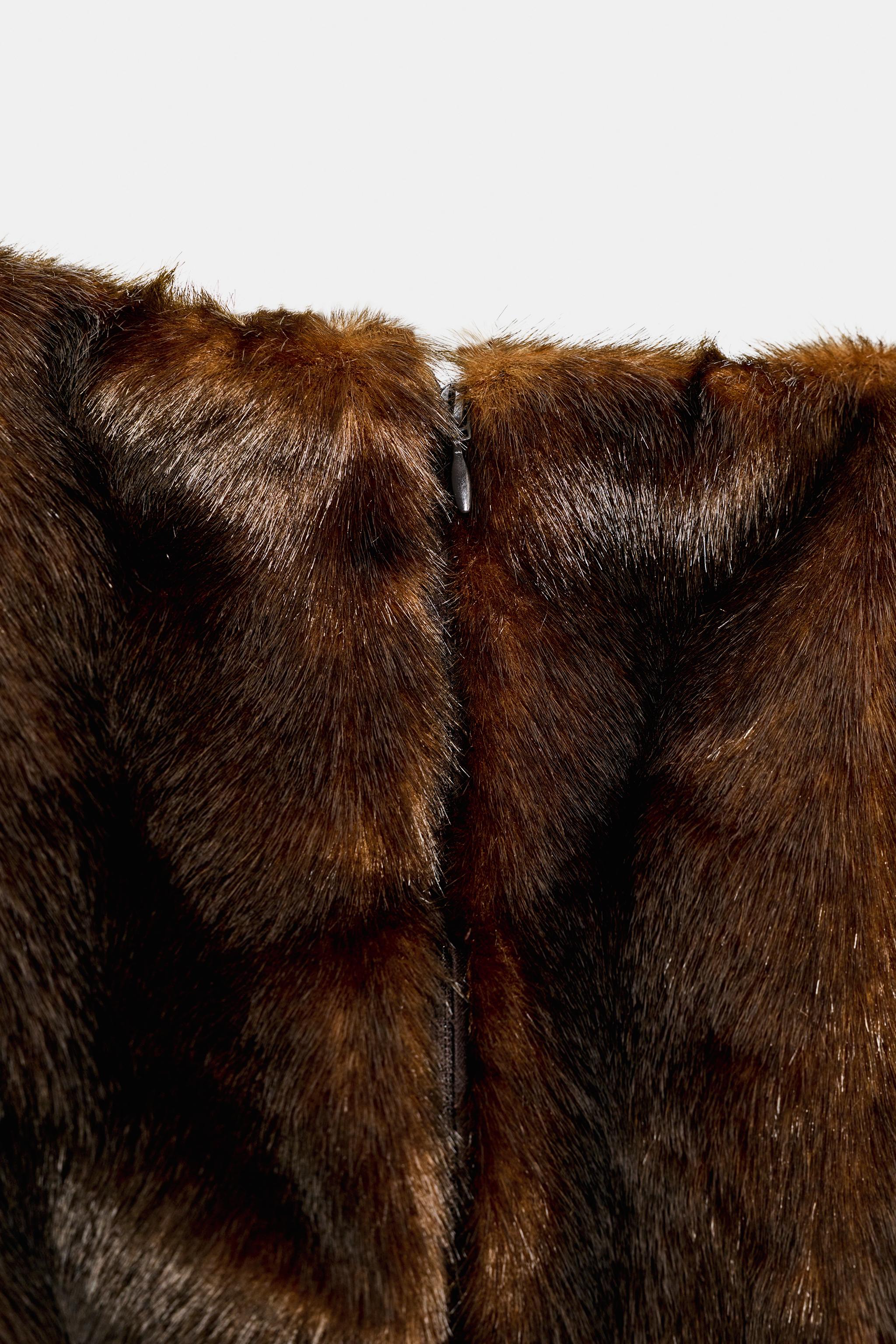 CATS FAUX FUR EFFECT MINI DRESS WITH PADDED SHOULDERS