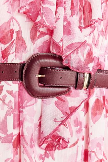 PRINTED MIDI DRESS WITH BELT - Pink / White by Zara - Image 5