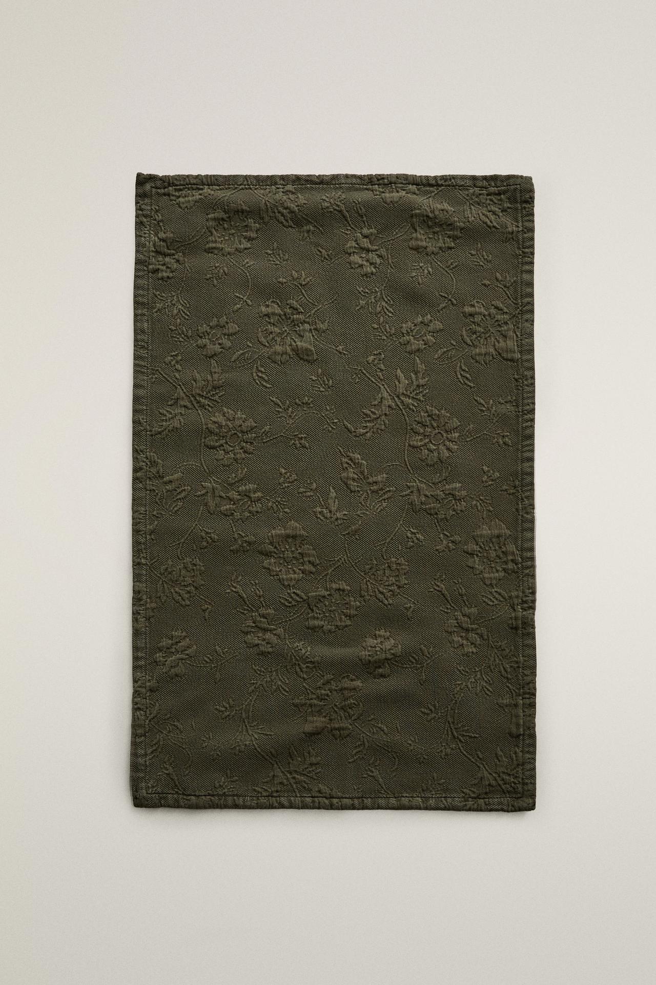 FLORAL JACQUARD COTTON BATH MAT (1100GSM) — Dark green