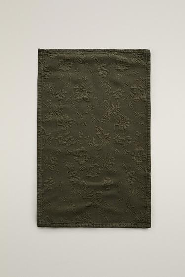 FLORAL JACQUARD COTTON BATH MAT (1100GSM) — Dark green 1