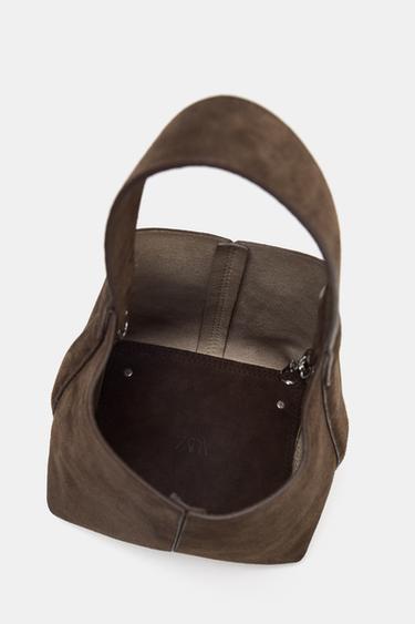 SAC EN CUIR DAIM MINI SEAU - Gris taupe de Zara - Image 7