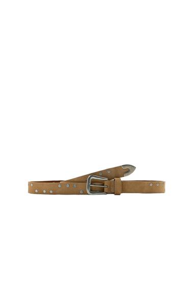 LIMITED EDITION STUDDED LEATHER BELT - Beige by Zara