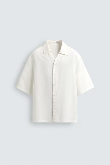 CHEMISE FLUIDE EN VISCOSE ET LIN - Blanc cassé de Zara