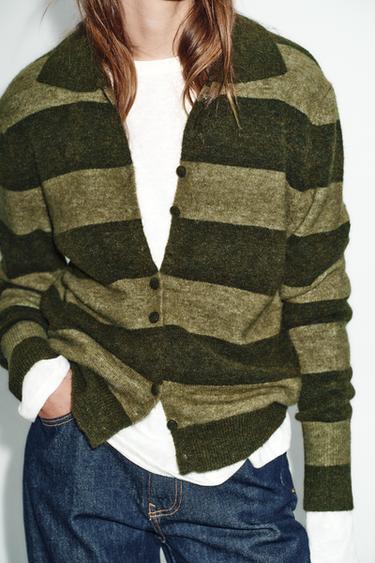 STRIPED CARDIGAN - GREEN by Zara