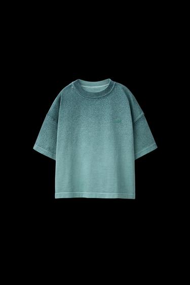 Zara GARMENT DYE LOGO T-SHIRT - Green - Image 0