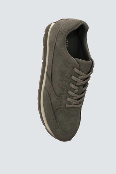 Zara CASUAL LEATHER SNEAKERS - Gray - Image 0