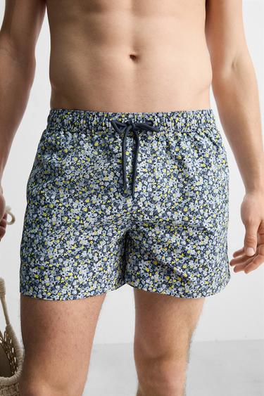FLORAL PRINTED MID-LENGTH SWIMMING TRUNKS - Sky blue by Zara - Image 5