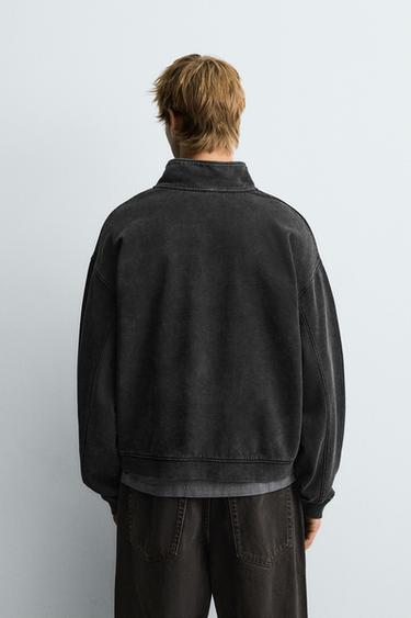 Zara WASHED QUARTER-ZIP SWEATSHIRT - Dark gray