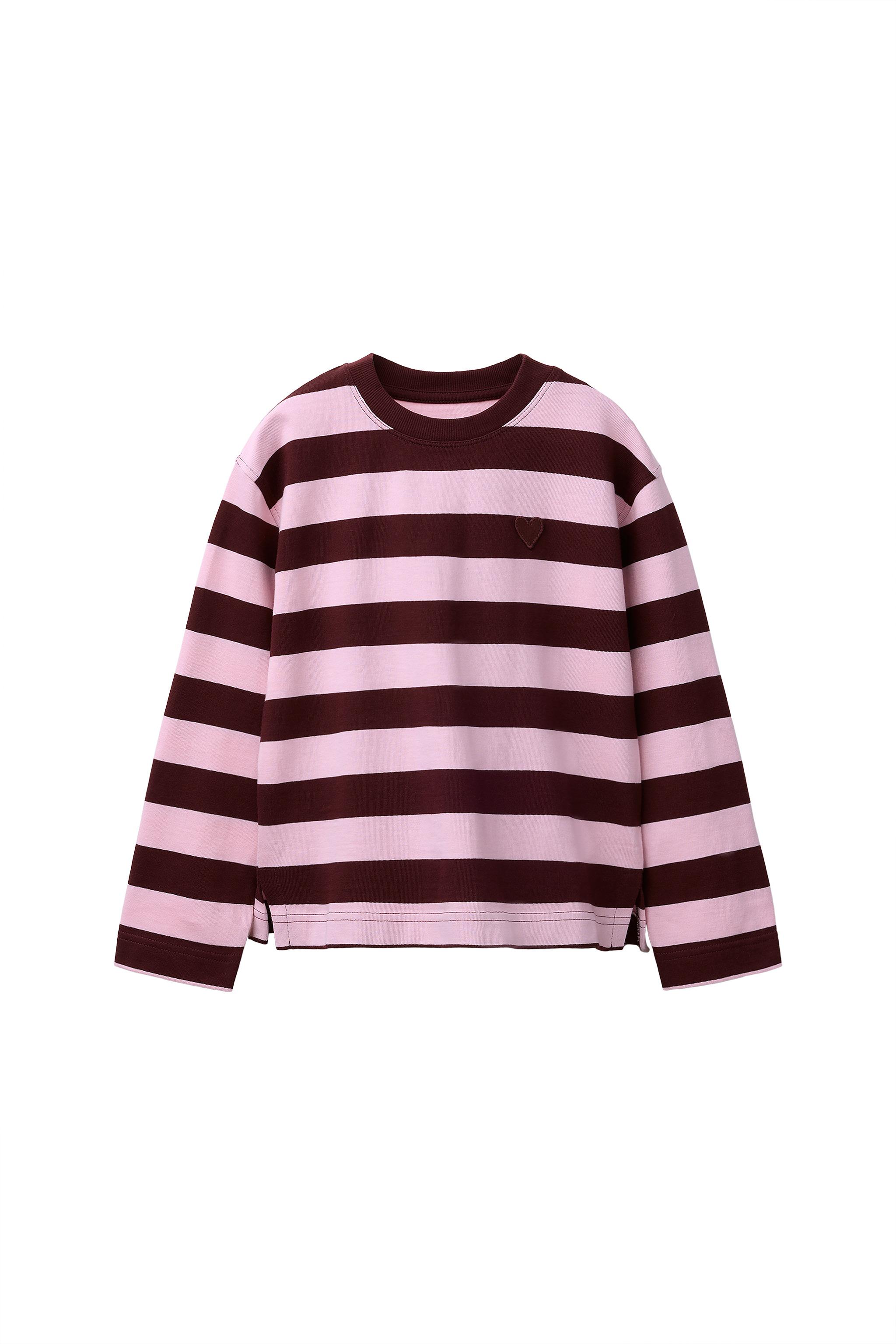 ストライプ柄ハート刺繍Tシャツ - ピンク | ZARA Japan / 日本