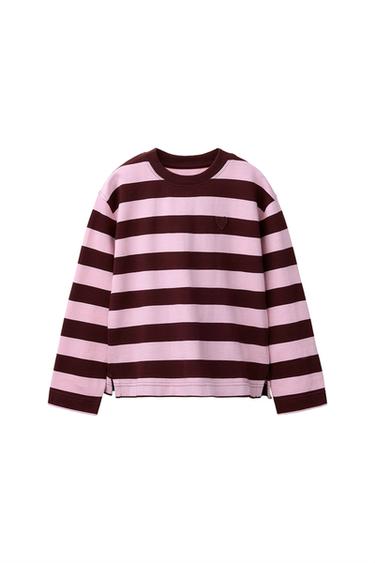 ČRTASTA MAJICA Z VEZENIM SRCEM - Rožnata od Zare