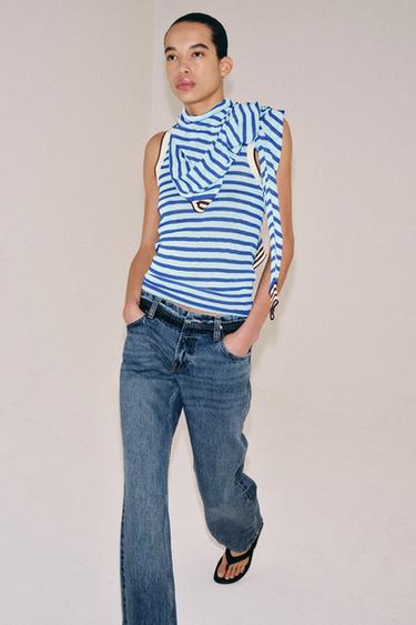 STRIPED KNIT TOP - Mid-blue by Zara