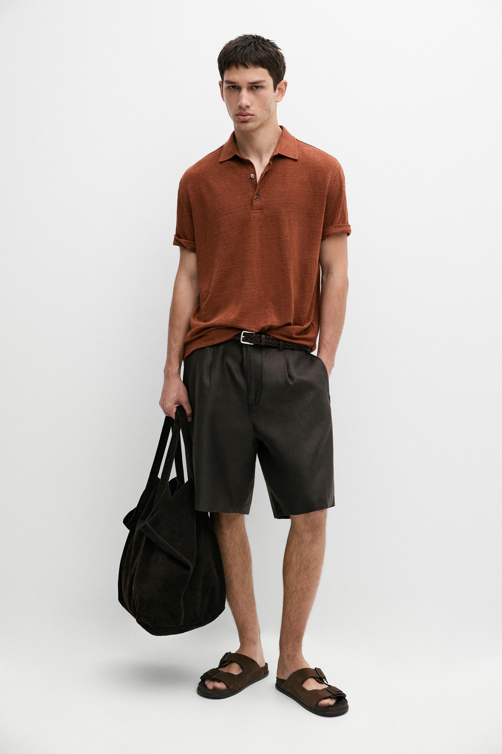 100% linen short sleeve polo shirt — Champagne