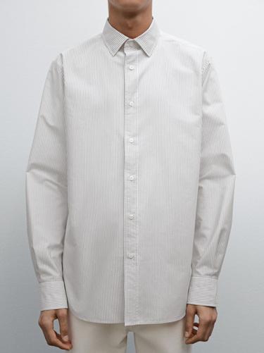 Zara Slim fit striped poplin shirt - Pearl gray