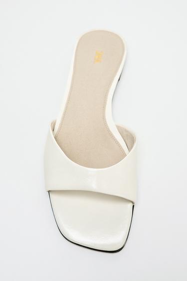 FLAT LEATHER SANDALS - Ecru White by Zara