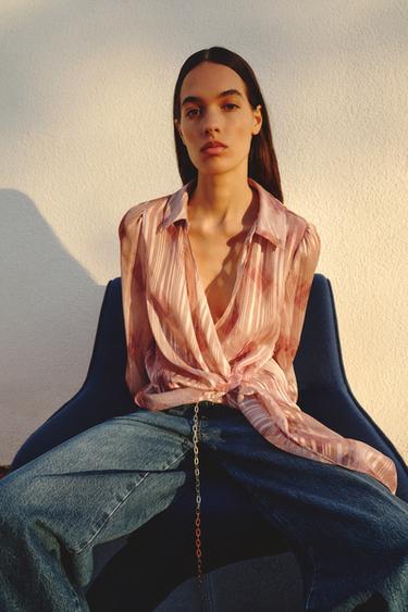METALLIC THREAD KNOTTED SHIRT - Pink / Lilac by Zara