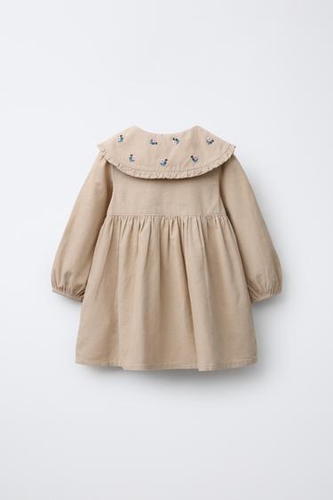 EMBROIDERED FLORAL CORDUROY DRESS - Beige by Zara - Image 1