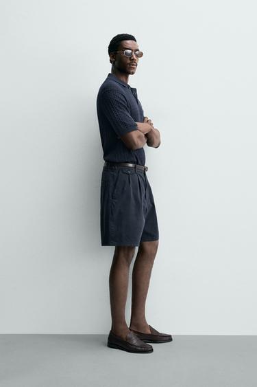 REGULAR FIT TEXTURED KNIT POLO SHIRT - Navy blue by Zara - Image 3