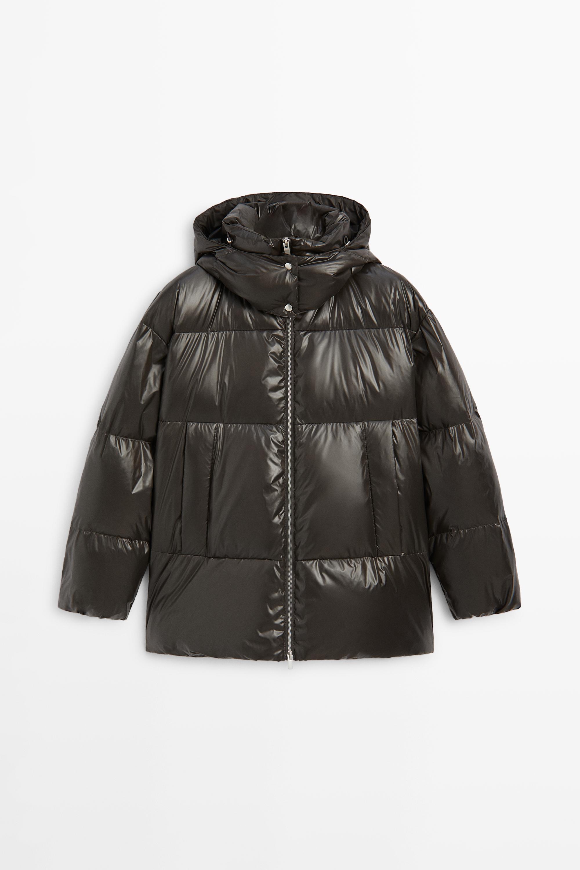 Down jacket with mitten detail