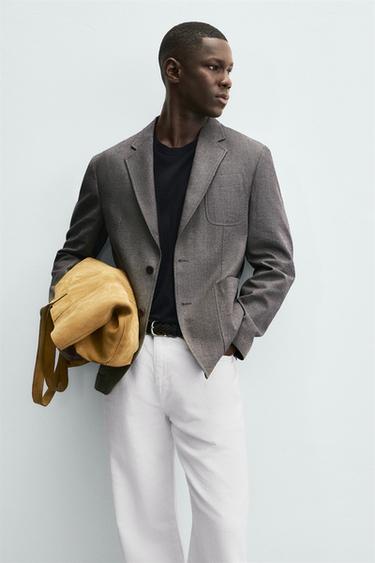 HERRINGBONE TEXTURED BLAZER - Grey green by Zara - Image 5