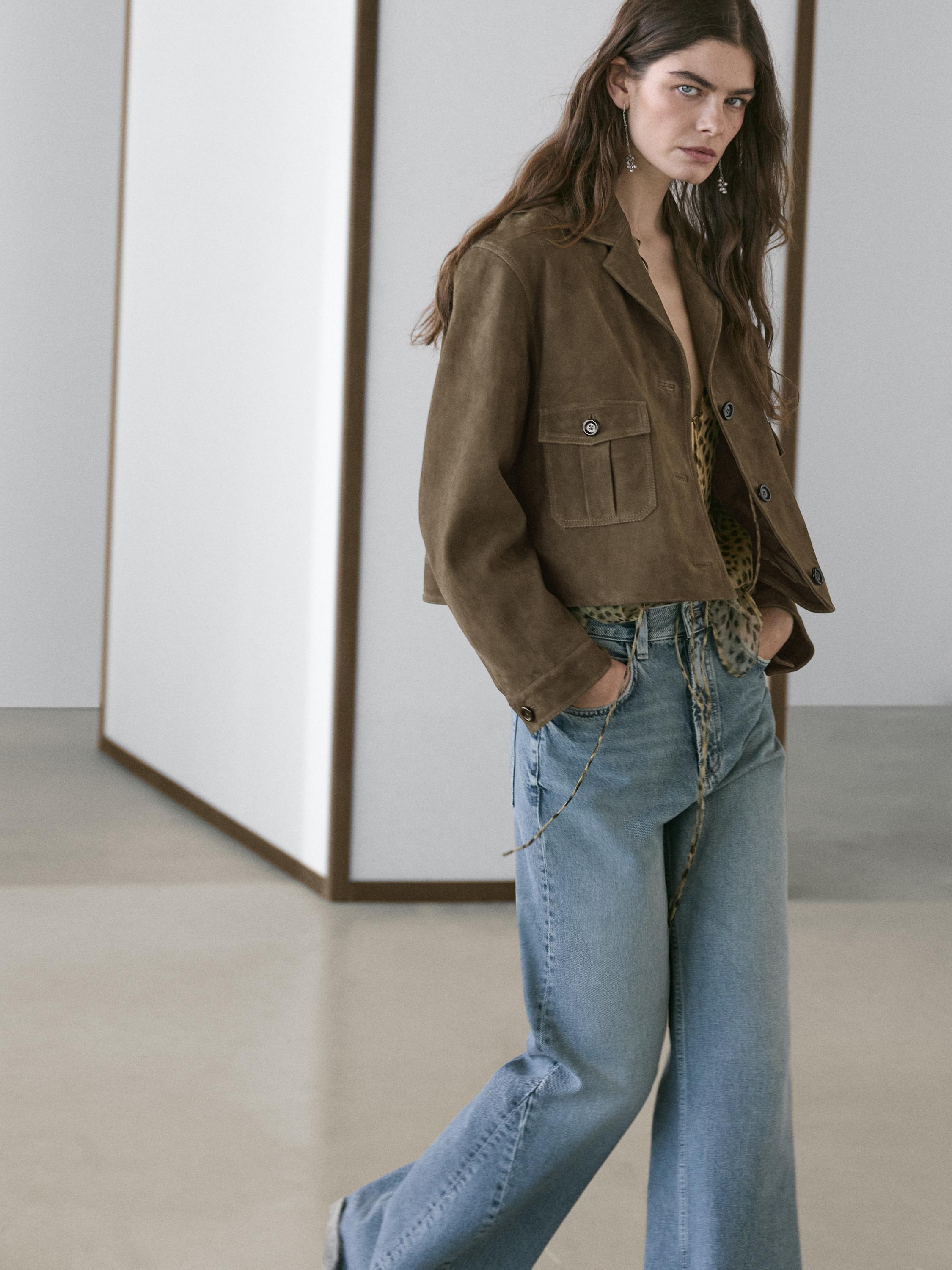 Veste courte en cuir effet daim
