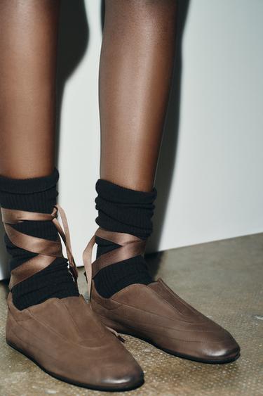 LEATHER LACE-UP SHOES - Brown by Zara - Image 0