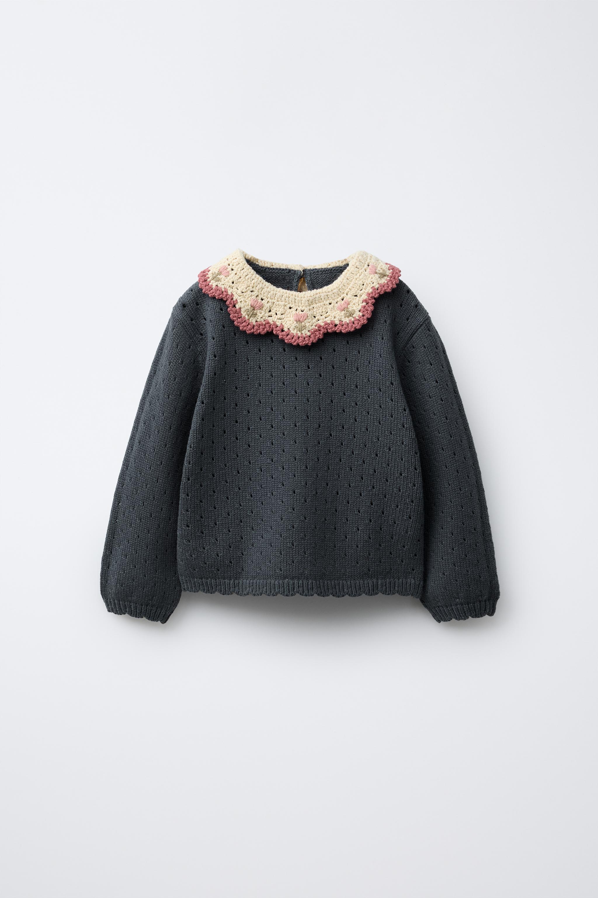 CROCHET COLLAR KNIT SWEATER - Mid-blue | ZARA United States