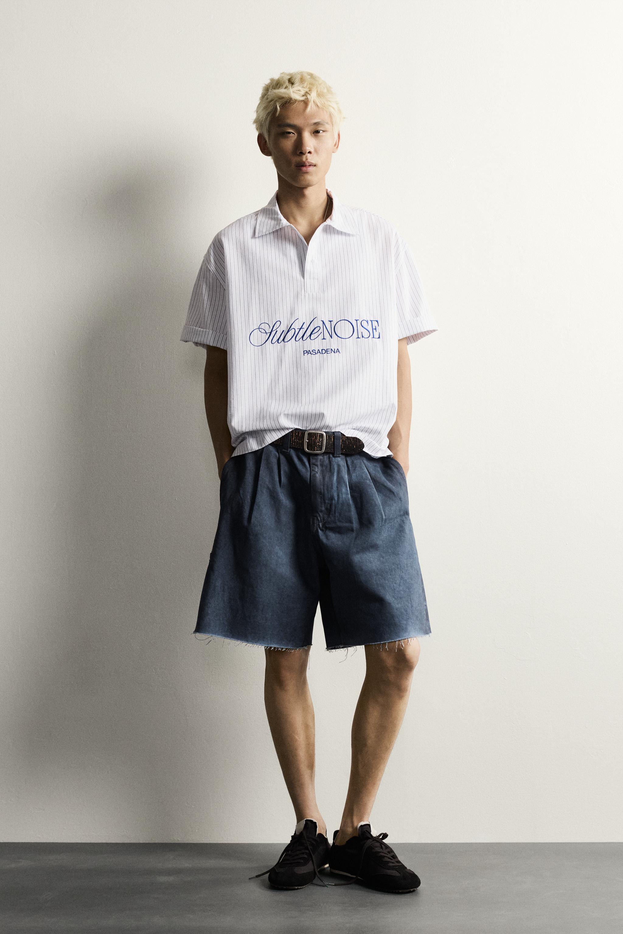 Мужские рубашки Zara RELAXED FIT STRIPED EMBROIDERED POLO SHIRT