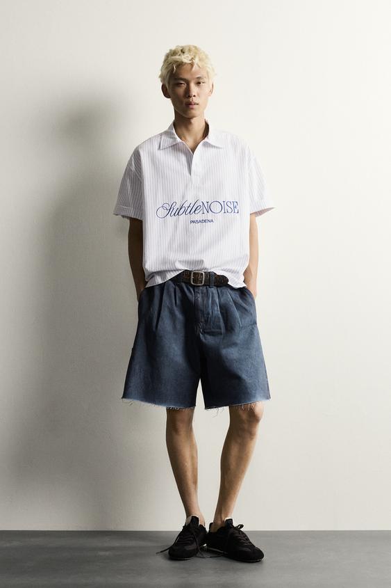 قميص بولو مخطط ومطرز بقصة relaxed fit - خطوط الخاص بـ Zara - صورة 0