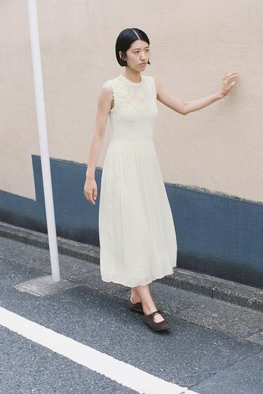 ZW 컬렉션 콤비 자수 원피스 - Zara 크림