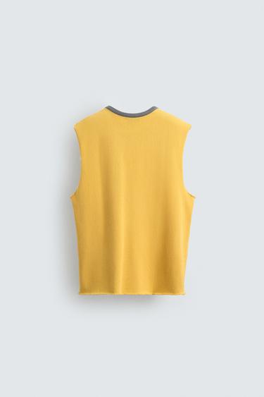 Zara PRINTED KNIT TANK TOP - Yellow