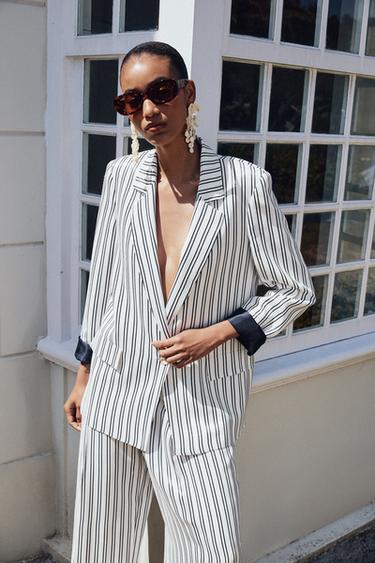 BLAZER RAYURES POIGNET RETROUSSÉ - Bleu / Blanc de Zara - Image 1