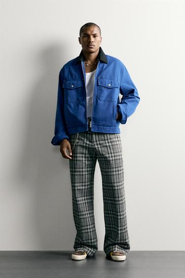BLOUSON COUPE CROPPED À COL EN CONTRASTE - Bleu roi de Zara