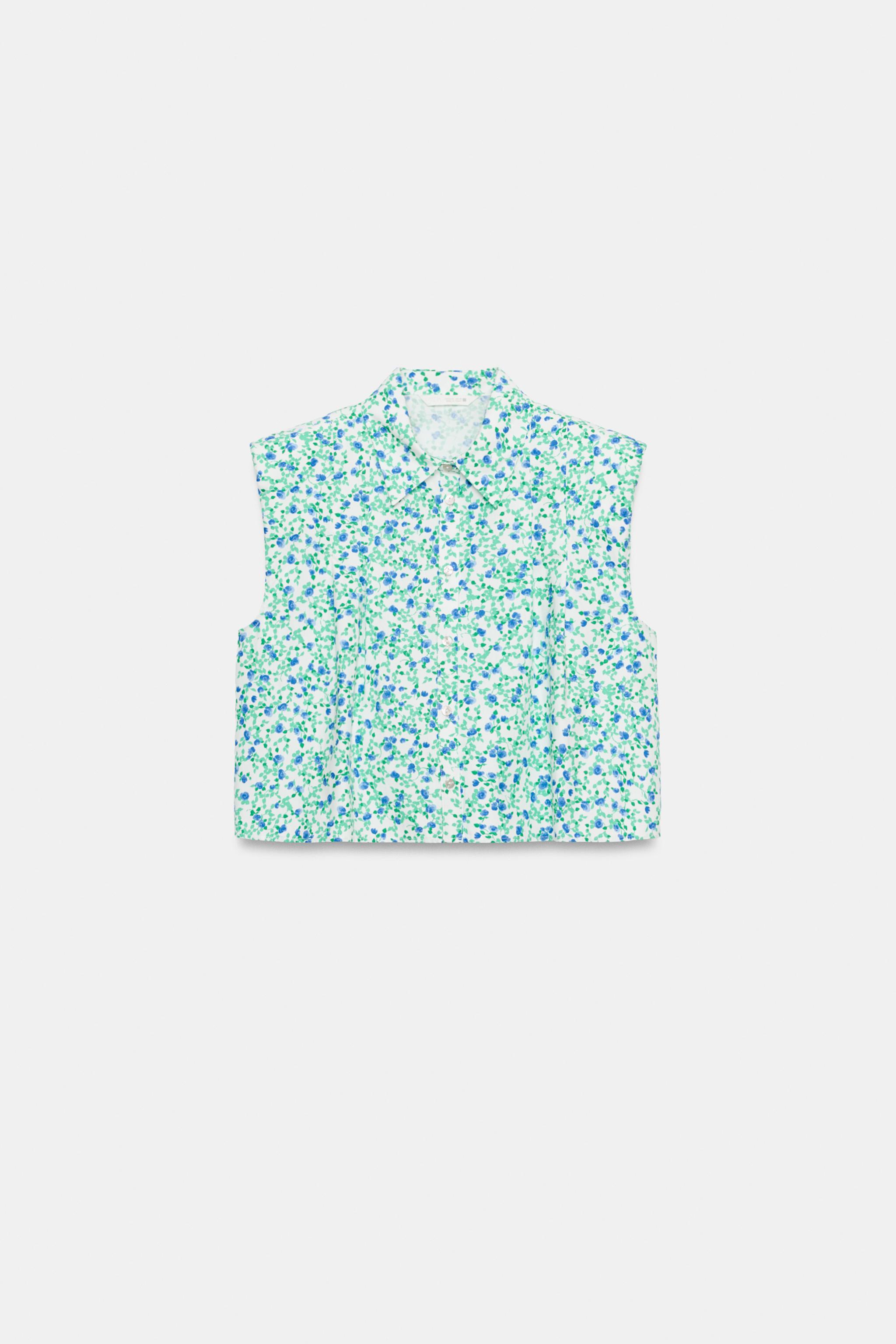 FLORAL PRINT SHOULDER PAD SHIRT