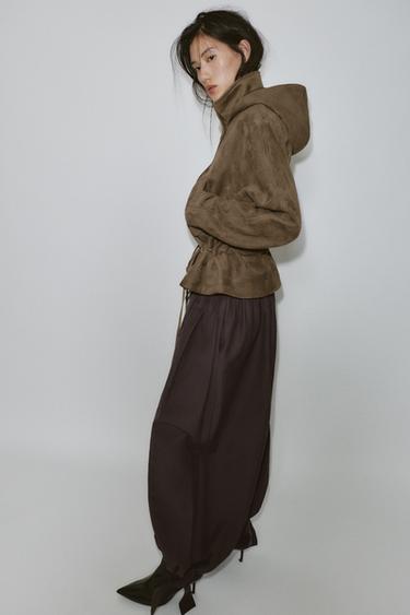 HOODED FAUX SUEDE JACKET - Light khaki by Zara - Image 3