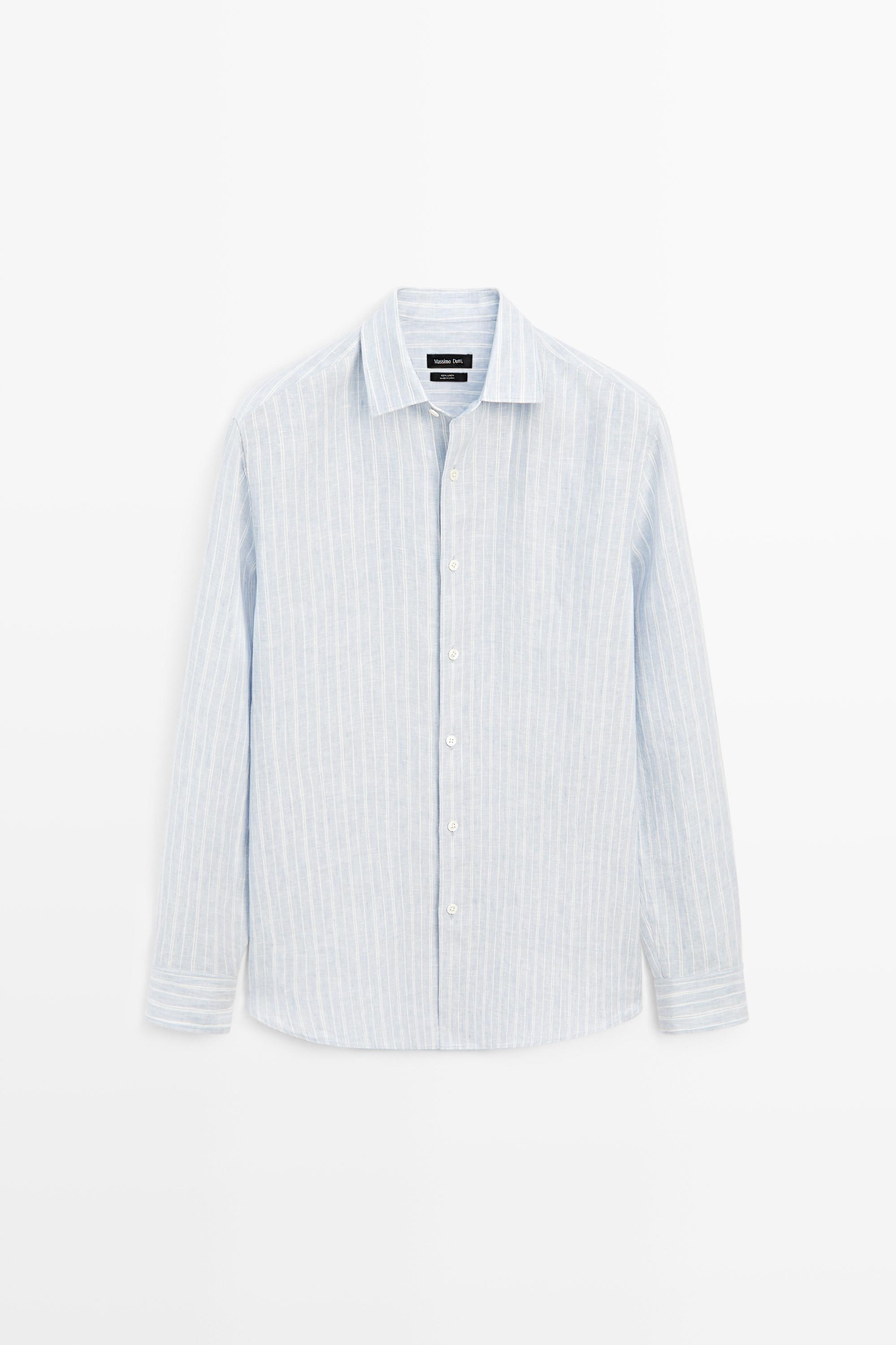 100% linen regular fit faded striped shirt
