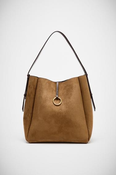 メタリックリング付きマキシバケットバッグダークゴールデンブラウンZaraのメタリックリング付きマキシバケットバッグ - ダークゴールデンブラウン 