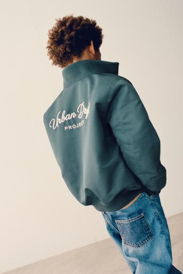 Zara TEXT EMBROIDERY BOMBER JACKET - Petrol blue