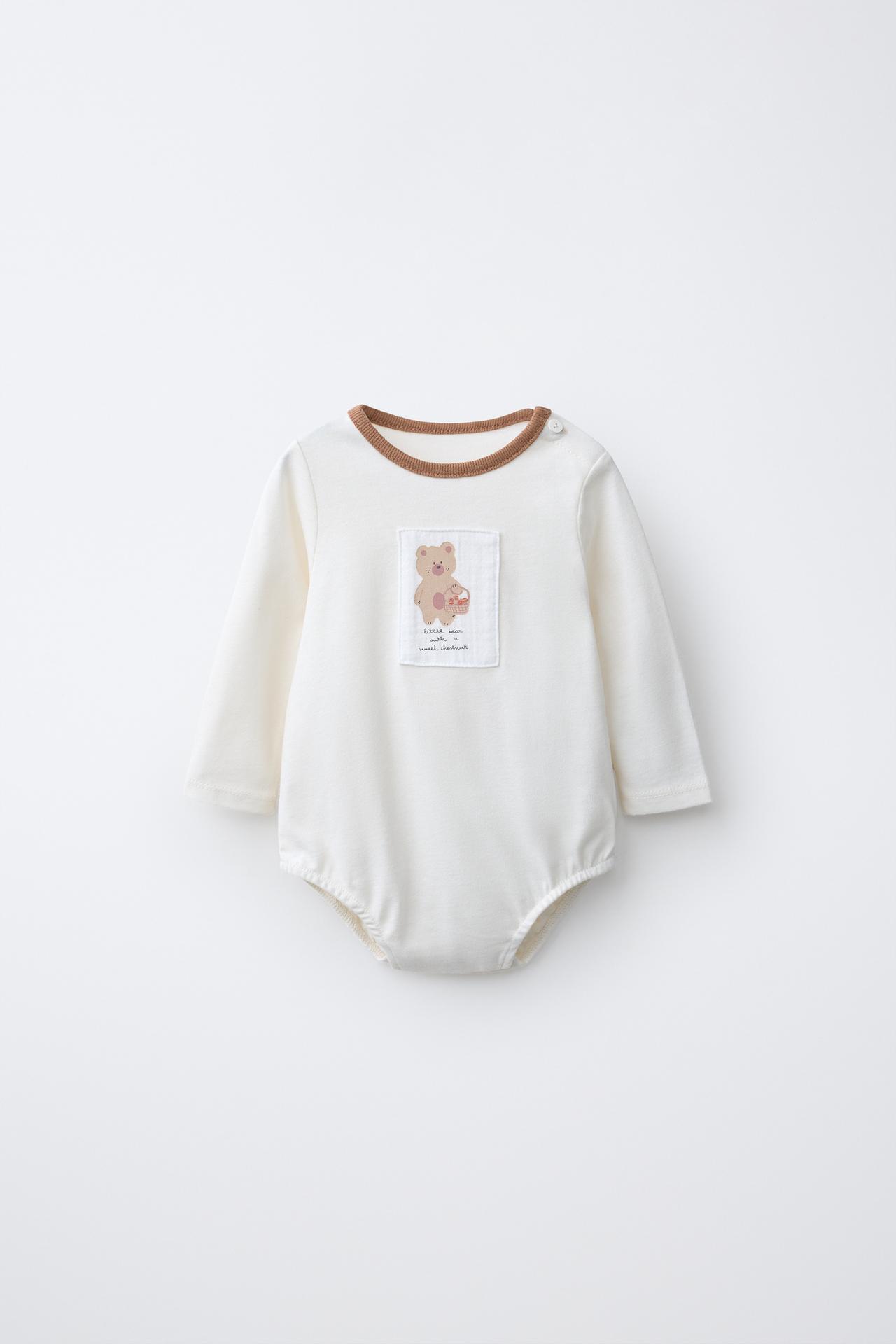 BEAR PATCH BODYSUIT — Light ecru