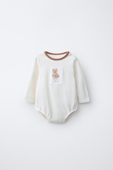 BEAR PATCH BODYSUIT - Light ecru by Zara - Image 0