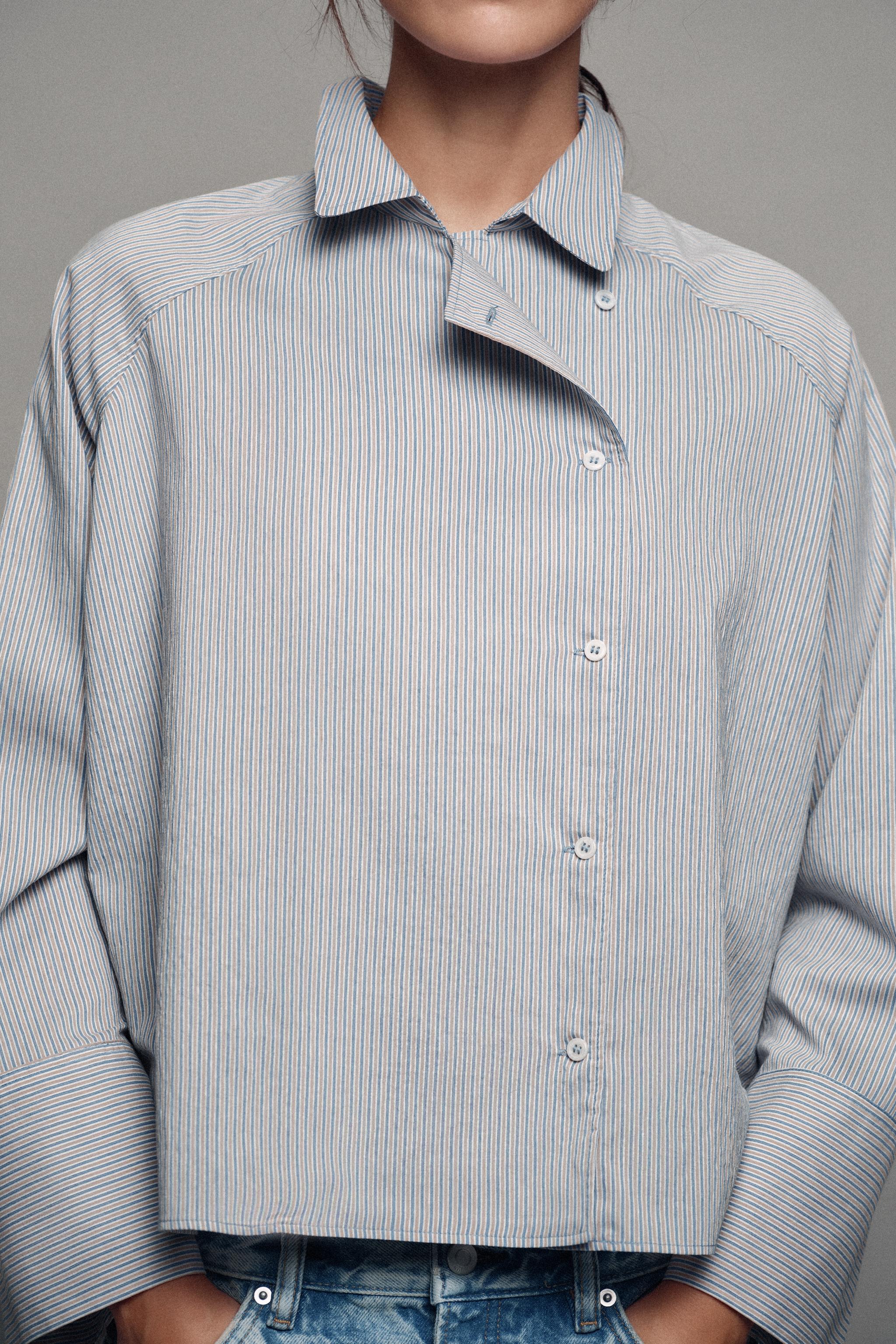 Zara ZW COLLECTION ÇİZGİLİ ANVELOP GÖMLEK görsel 3