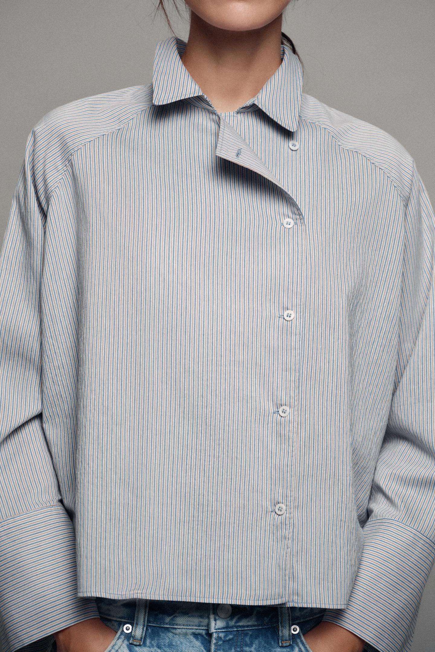 Женская рубашка Zara ZW Collection Striped Crossover, цвет: Синий — фото 3