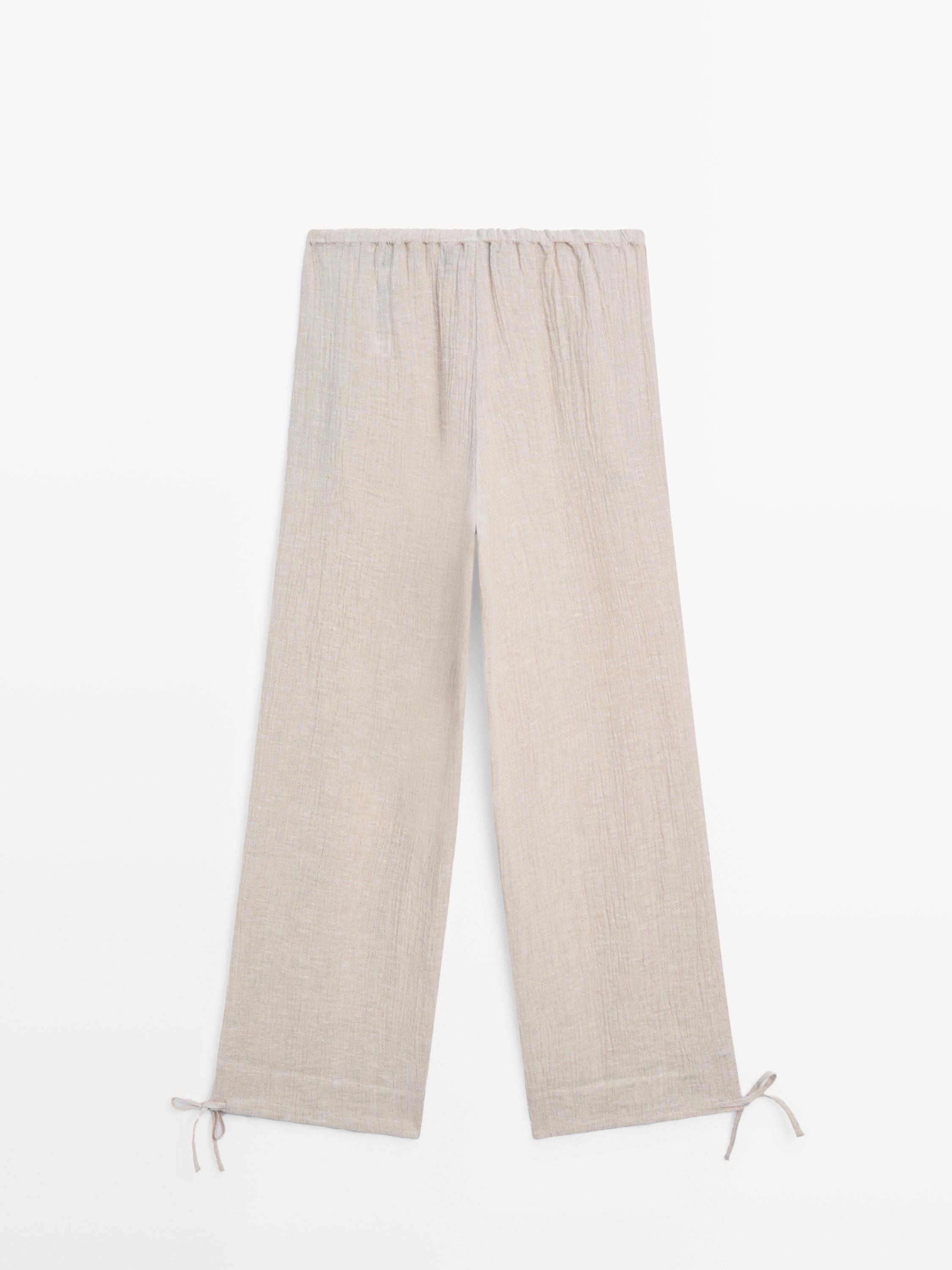 100% linen waffle-knit sarouel trousers